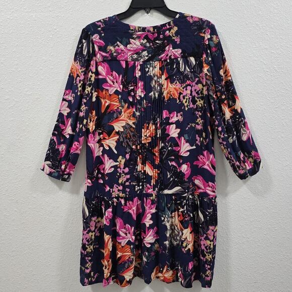 Anthropologie Maeve Caravane Boho Tunic Navy Floral V-Neck Drop Waist Sundress S - Picture 11 of 14